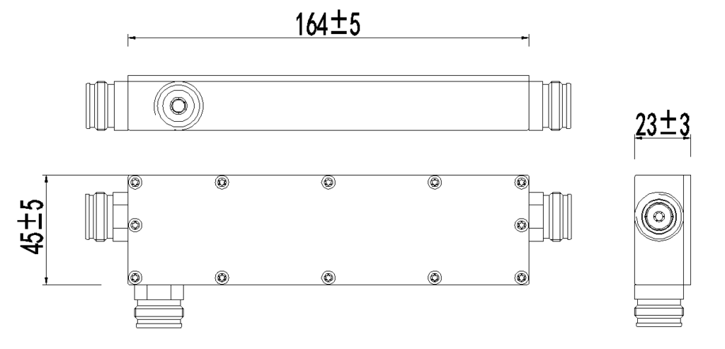 350–3800 MHz RF directional coupler mechanical drawing
